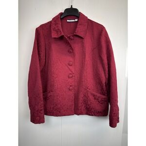 Croft and‎ Barrow Women's XL Textured Jacket  Button Front Burgundy Cotton Blend